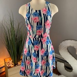 Pink & Blue Floral Dress - Size L